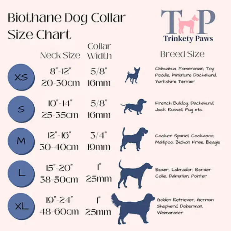 Quick-Release Biothane Waterproof Collar Size Chart